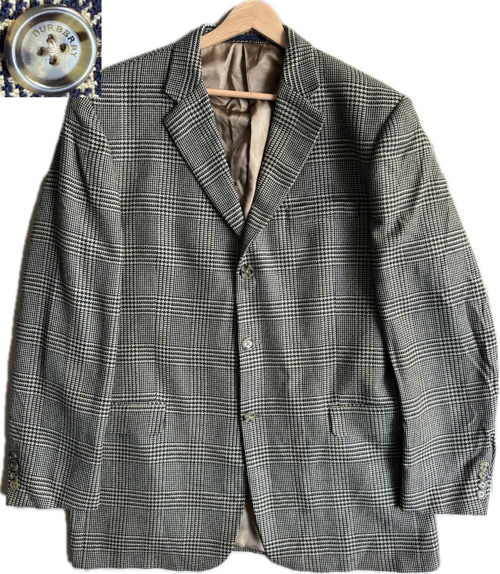 VTG Burberry Blazer Mens 44L 100% Wool Houndstooth Sports Coat USA Suit Jacket